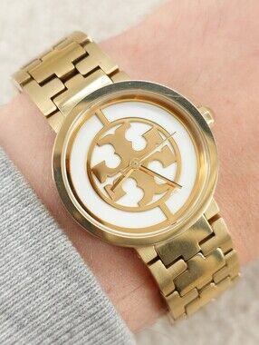 Tory Burch Women’s Watch Reva TBW4011 Gold Tone Designer 28mm New Battery Works